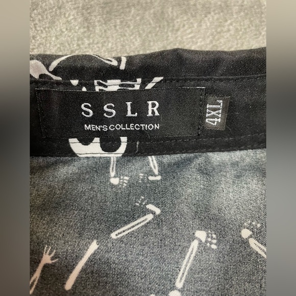 SSLR Skeleton Shirt Short Sleeve Button Up Men's Size 4XL Black Halloween Casual - Picture 4 of 9